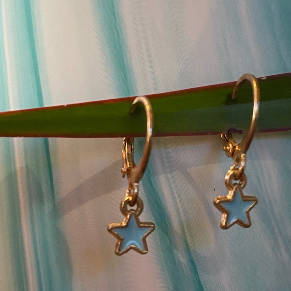 Gold Blue Star Earrings - Picture 2 of 2